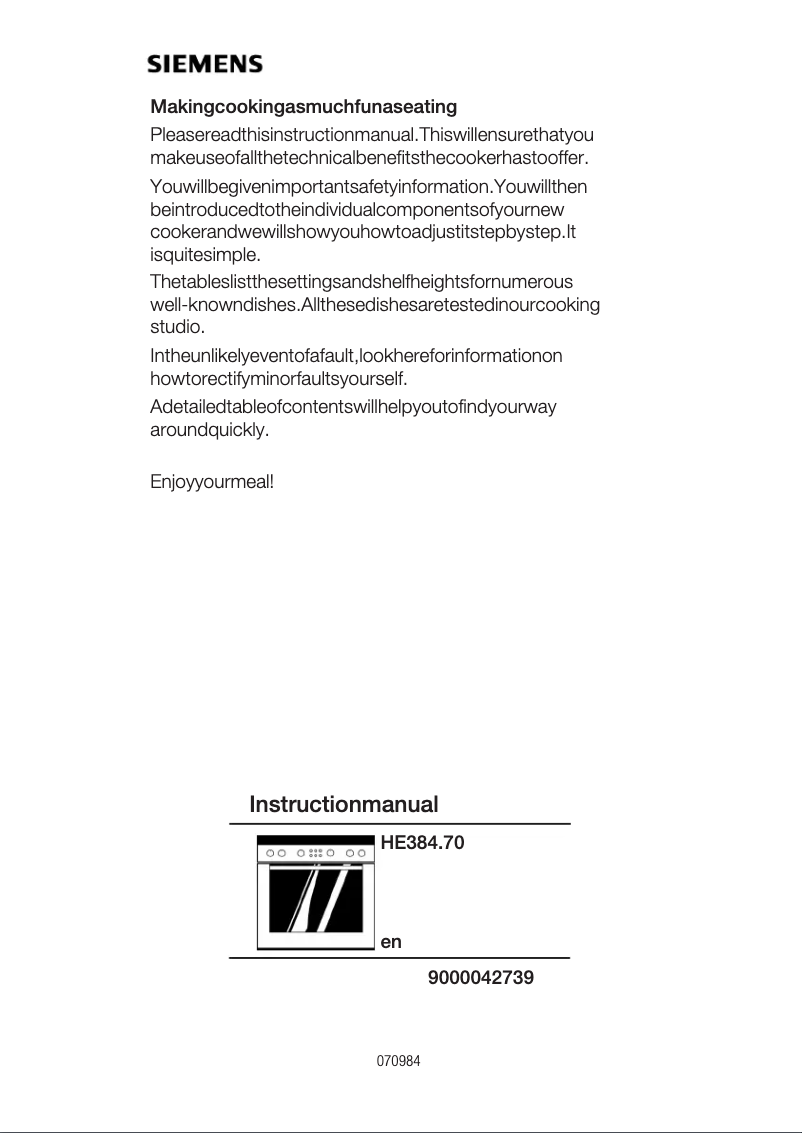 Page 1 de la notice Manuel utilisateur Siemens HE384570