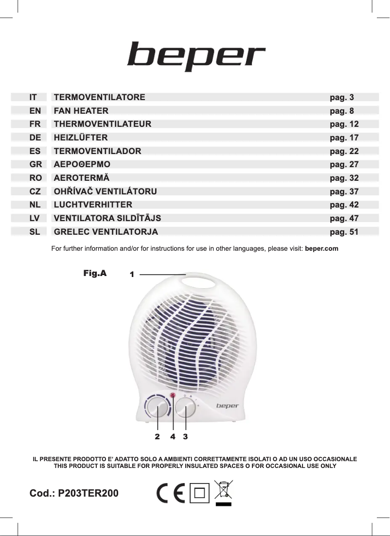 Page 1 de la notice Manuel utilisateur Beper P203TER201