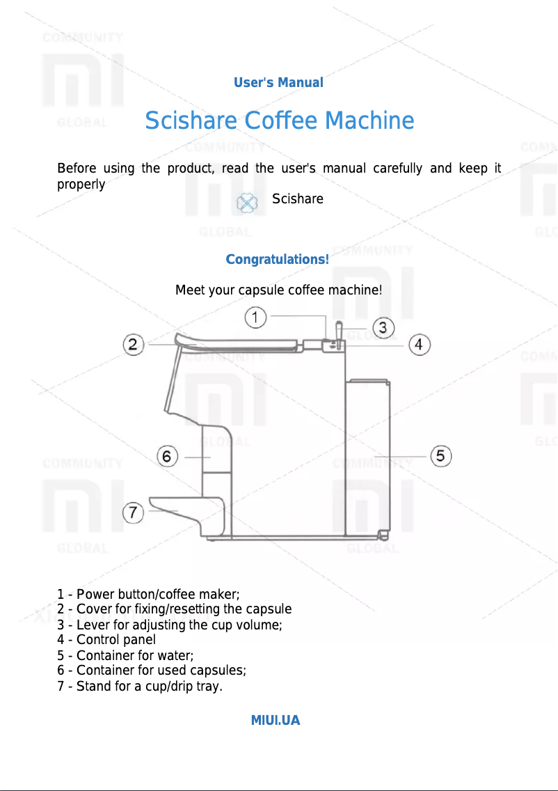 Page 1 de la notice Manuel utilisateur Xiaomi Scishare Capsule Coffee Machine