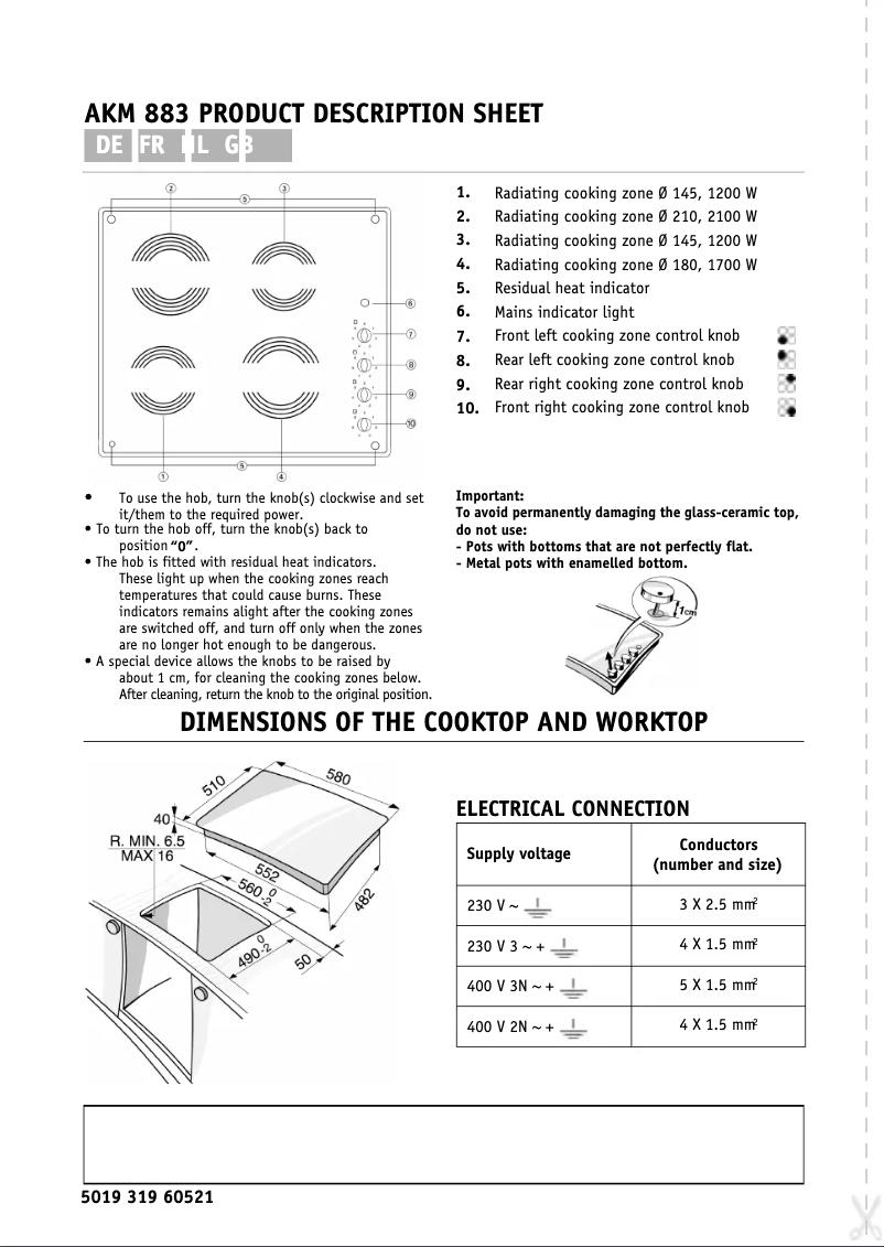 Page 1 de la notice Manuel utilisateur Whirlpool AKM 883