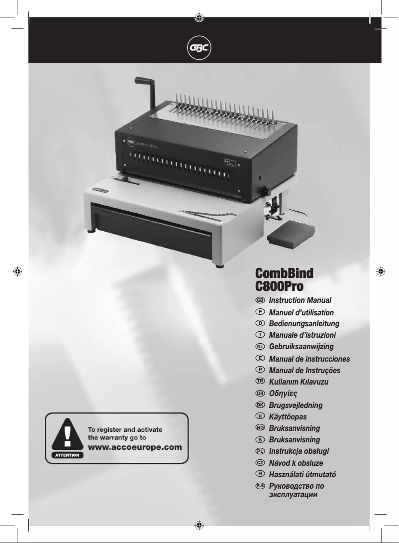Page 1 de la notice Manuel utilisateur GBC CombBind C800pro