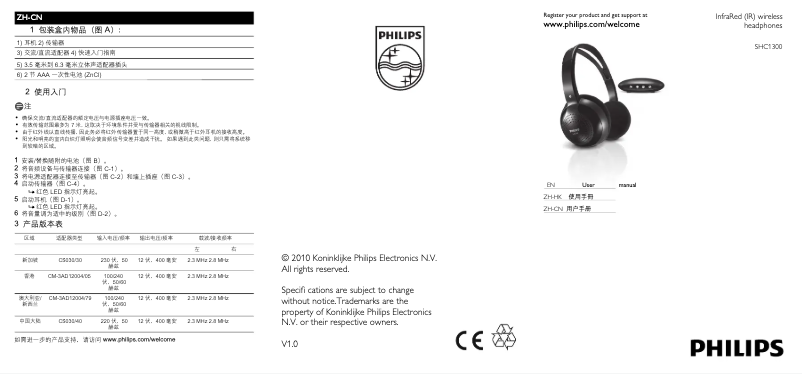 Image de la première page du manuel de l'appareil SHC1300