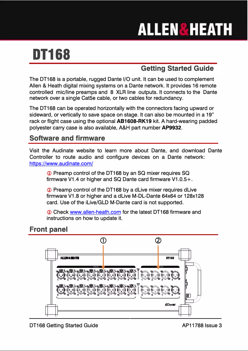 Page n°1 - Manuel utilisateur Allen & Heath DT168