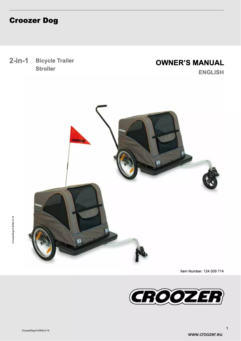 Page 1 de la notice Manuel utilisateur Croozer Dog