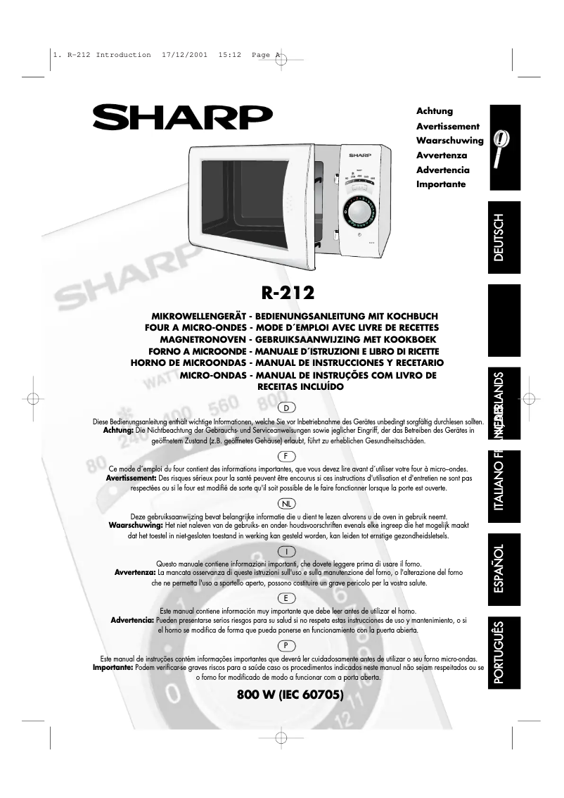 Page n°1 - Manuel utilisateur Sharp R-212U