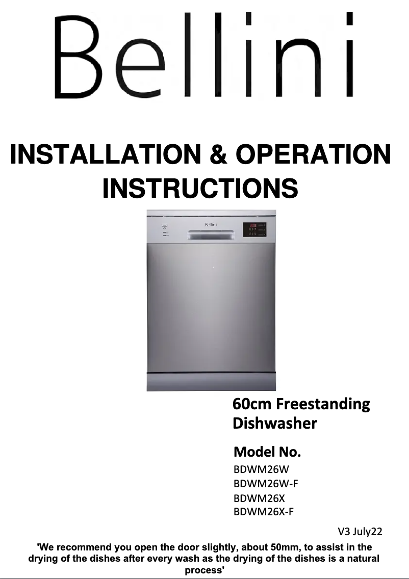 Page 1 de la notice Manuel utilisateur Bellini BDWM26X-F