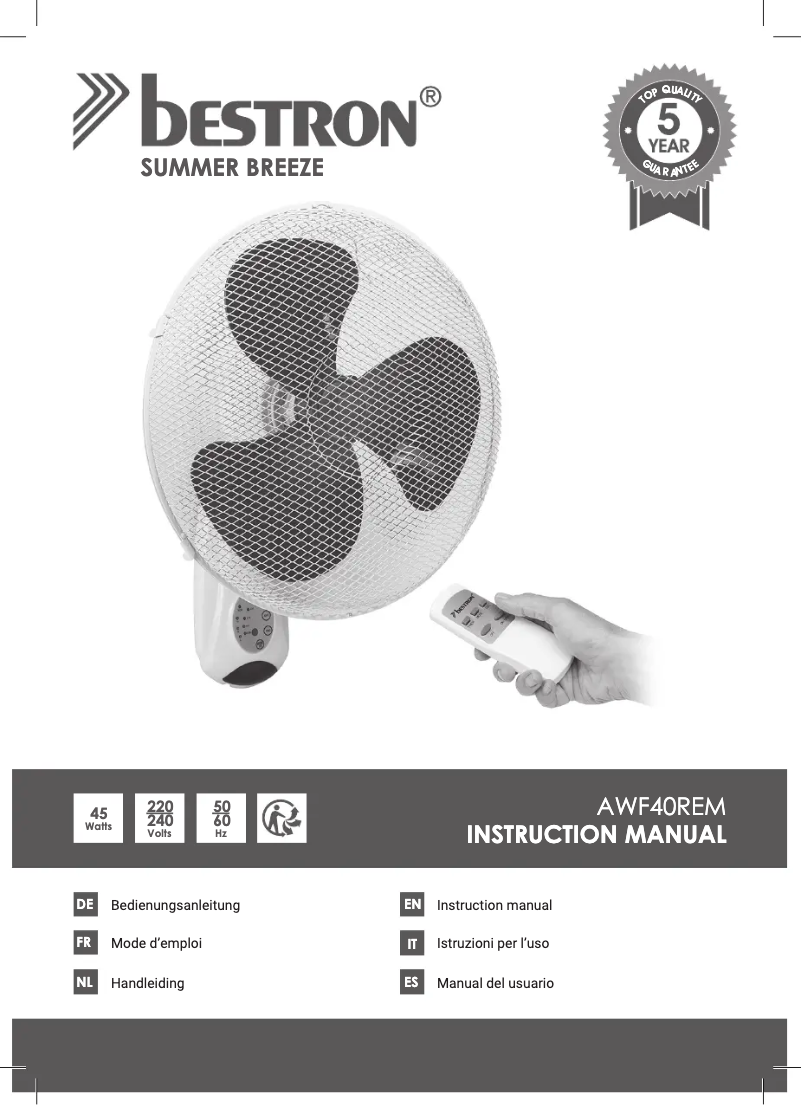 Page n°1 - Mode d'emploi Bestron AWF40REM