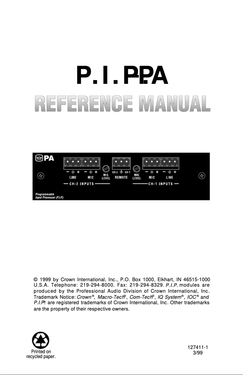 Image de la première page du manuel de l'appareil P.I.P.-PA