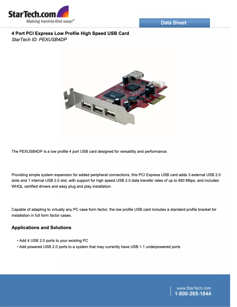Page 1 de la notice Brochure StarTech.com PEXUSB4DP