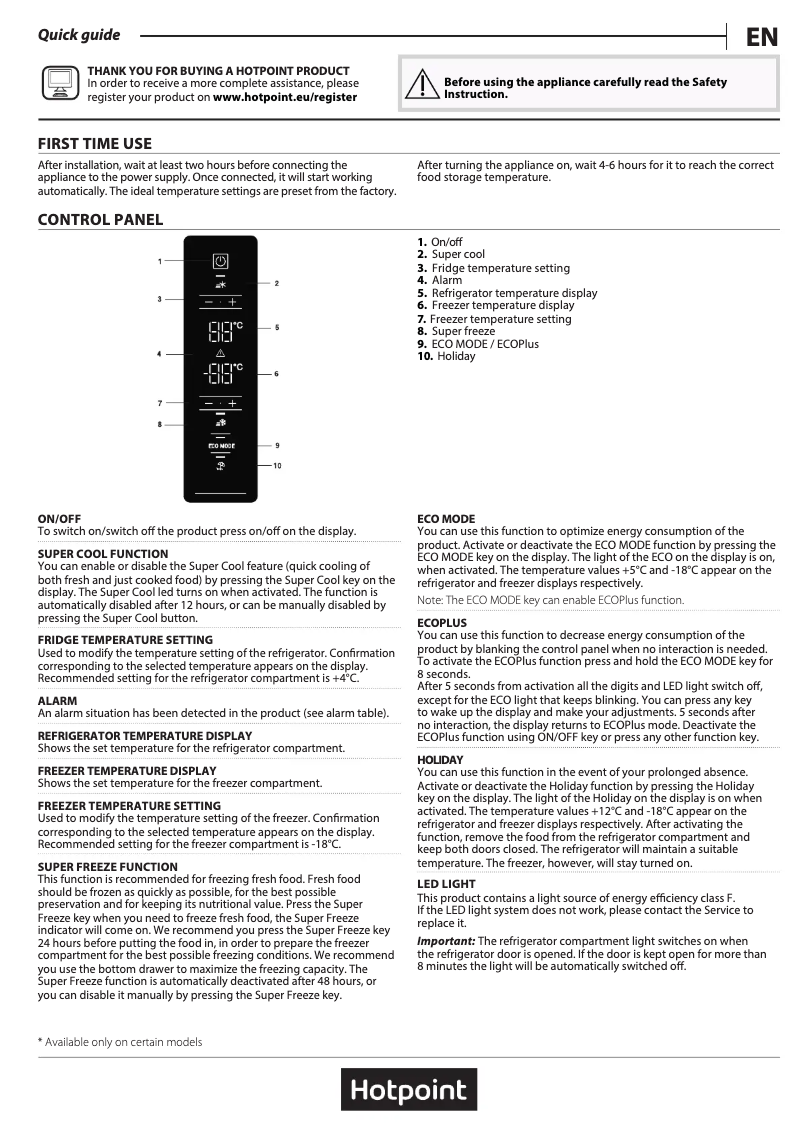 Page n°1 - Manuel utilisateur Hotpoint H7X 93T SK
