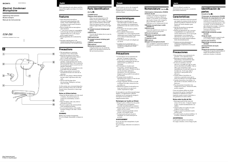 Page n°1 - Manuel utilisateur Sony ECM-Z60