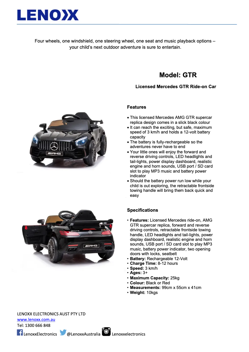 Page n°1 - Manuel utilisateur Lenoxx GTR