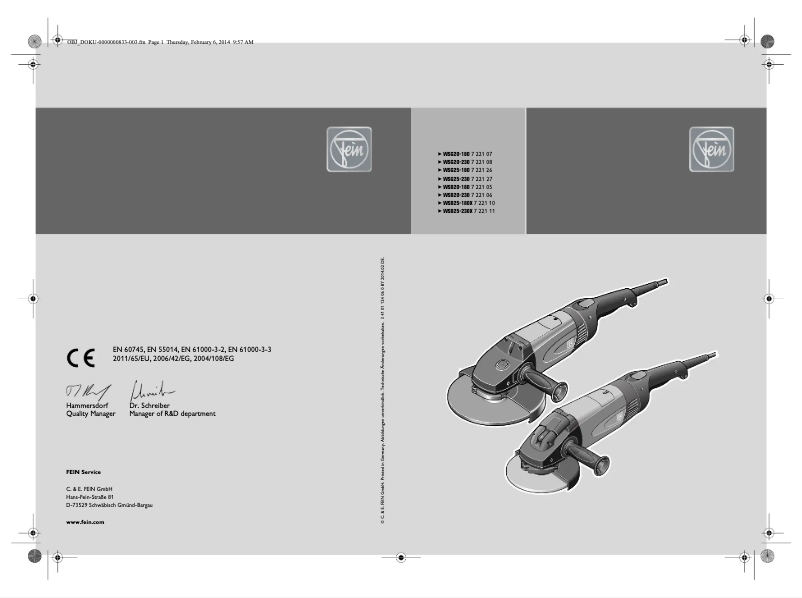 Page 1 de la notice Manuel utilisateur Fein WSB 25-180 X