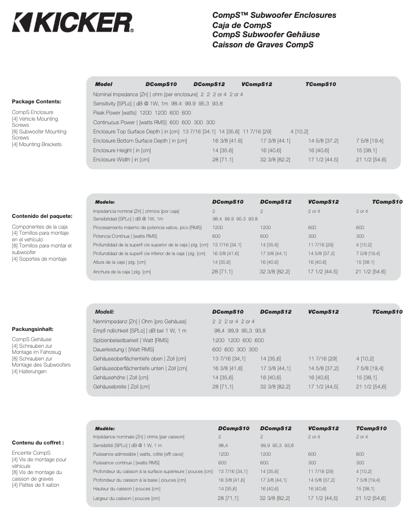 Page 1 de la notice Manuel utilisateur Kicker DCompS12