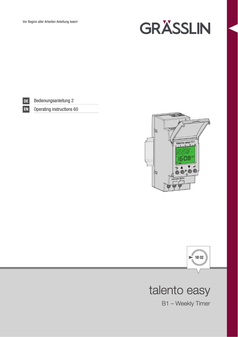 Page 1 de la notice Manuel utilisateur Grässlin talento easy B1