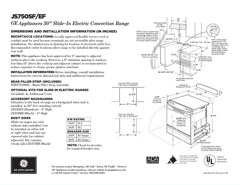 Page n°1 - Fiche technique GE Profile PGB900DETWW
