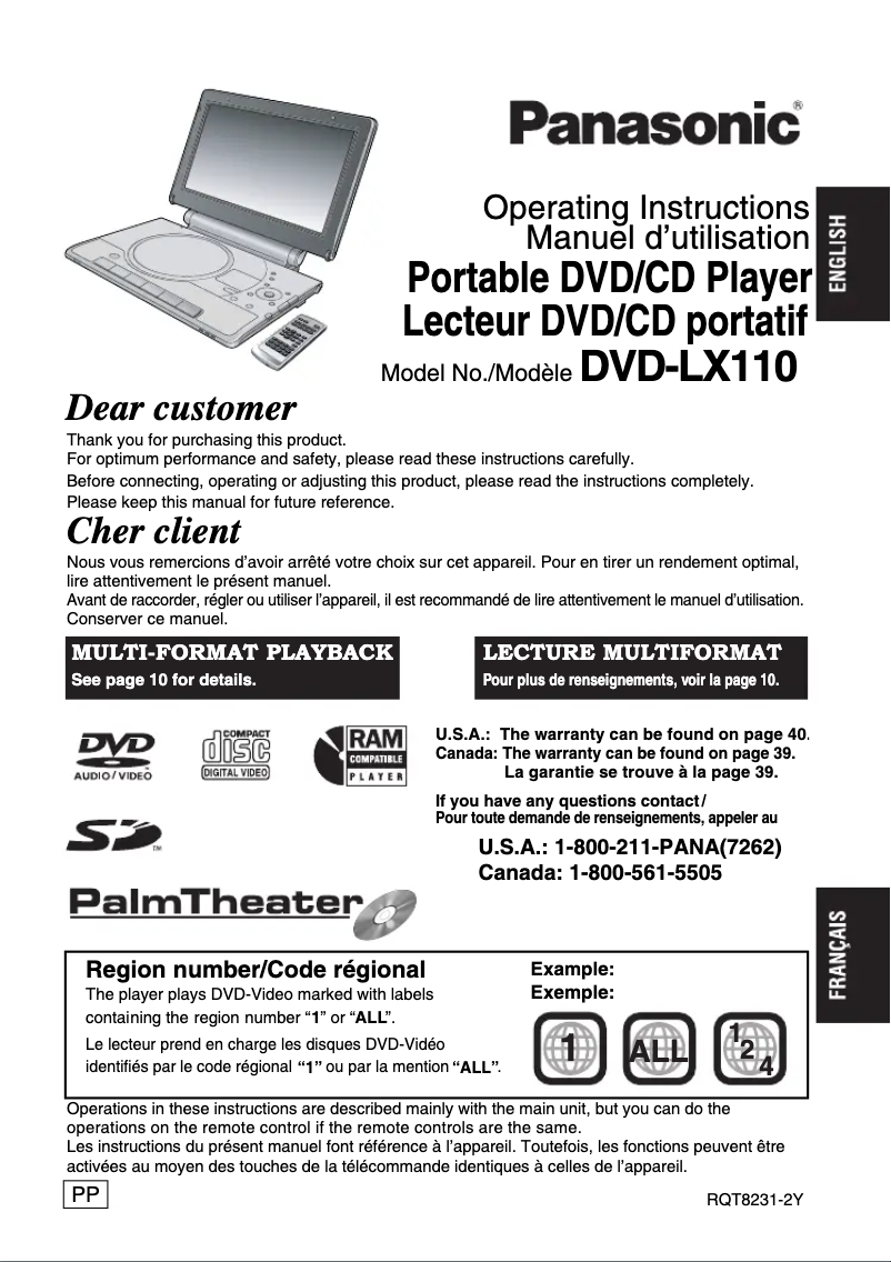 Page n°1 - Manuel utilisateur Panasonic DVD-LX110