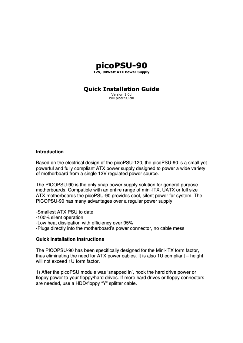 Image de la première page du manuel de l'appareil picoPSU-90