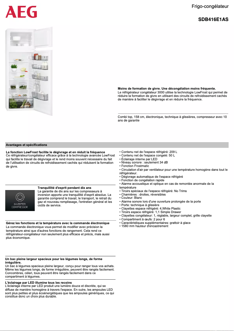 Página 1 del manual Ficha técnica AEG SDB416E1AS