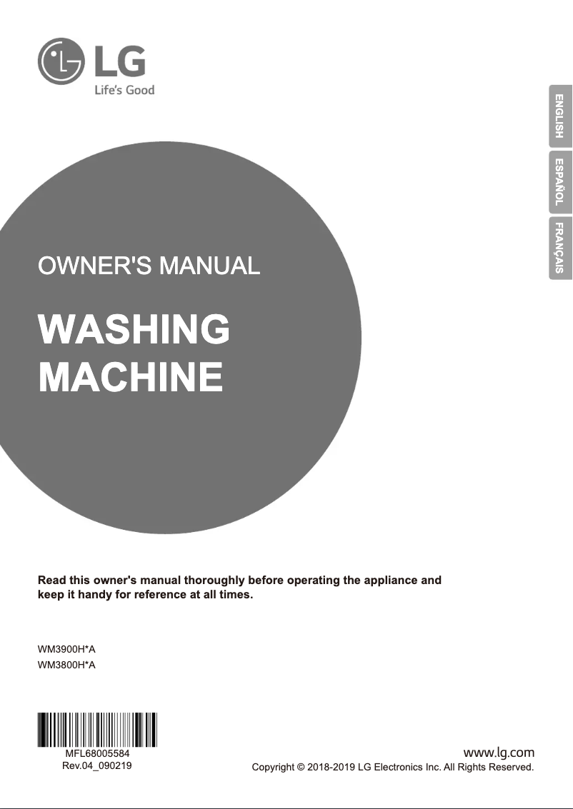 Image de la première page du manuel de l'appareil WM3800HBA