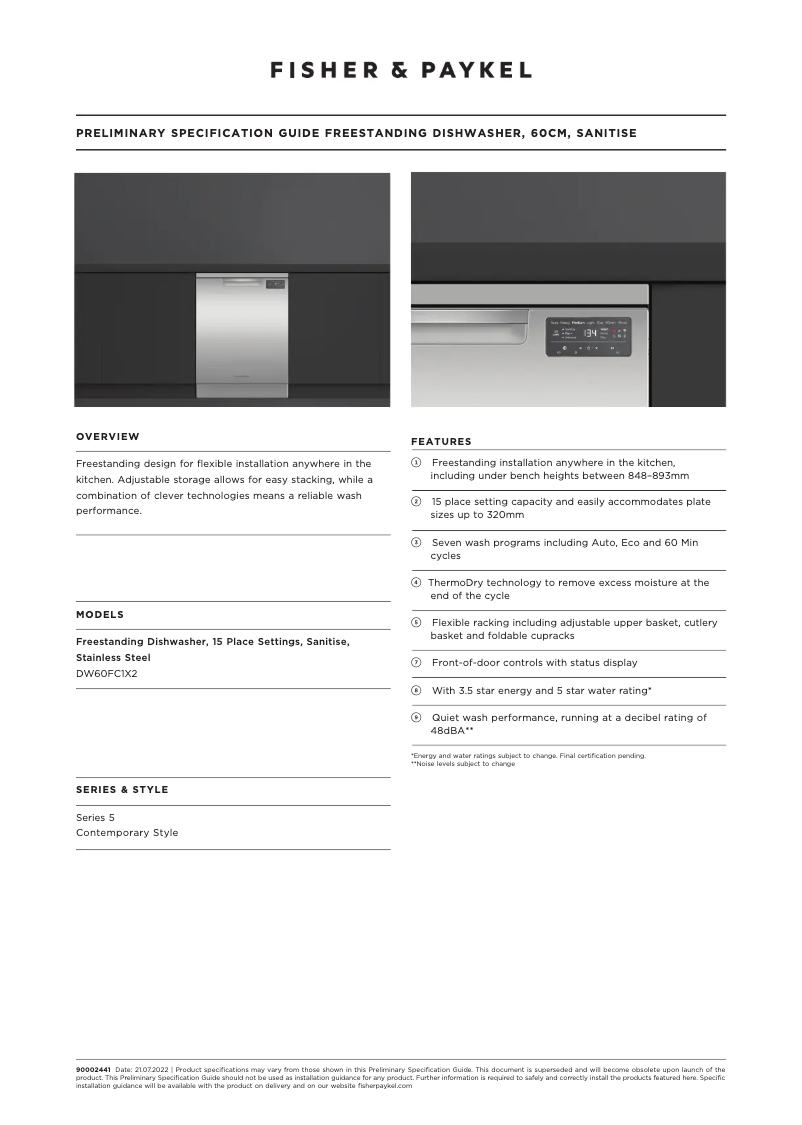 Page n°1 - Fiche technique Fisher & Paykel DW60FC1X2