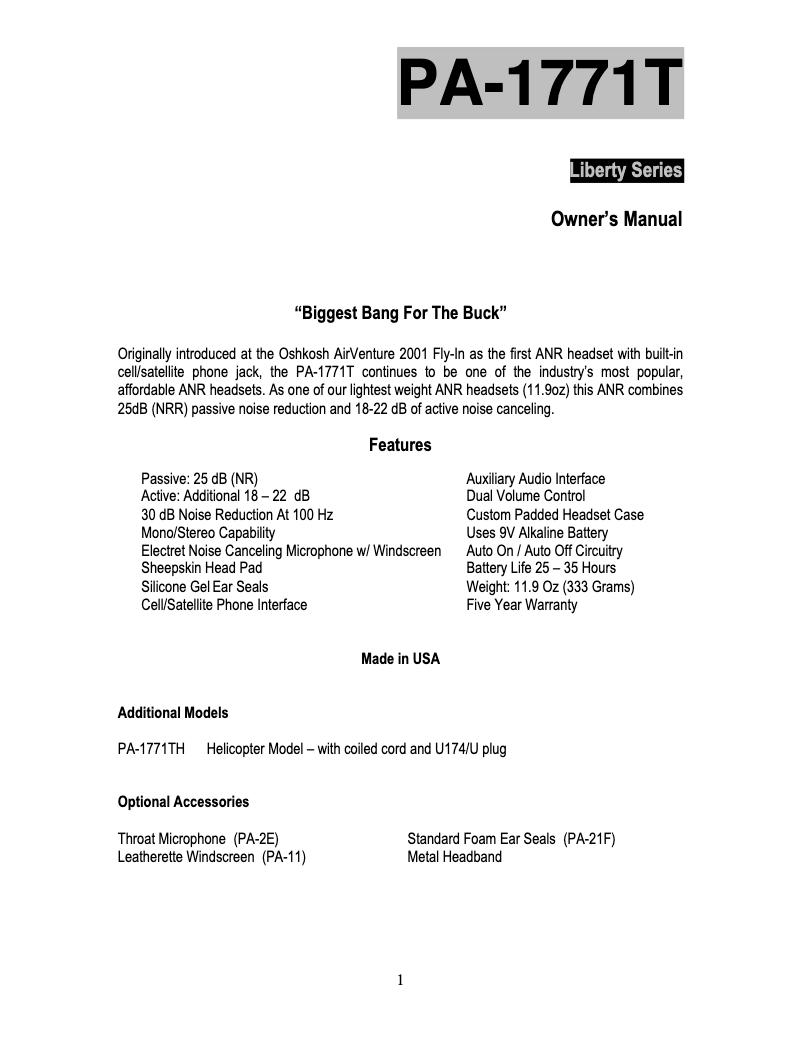 Image de la première page du manuel de l'appareil PA-1771T