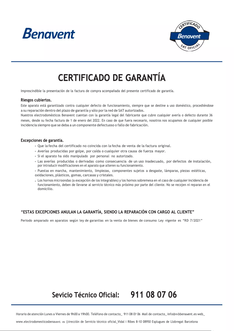 Página 1 del manual Manual de usuario Benavent CBM185EX