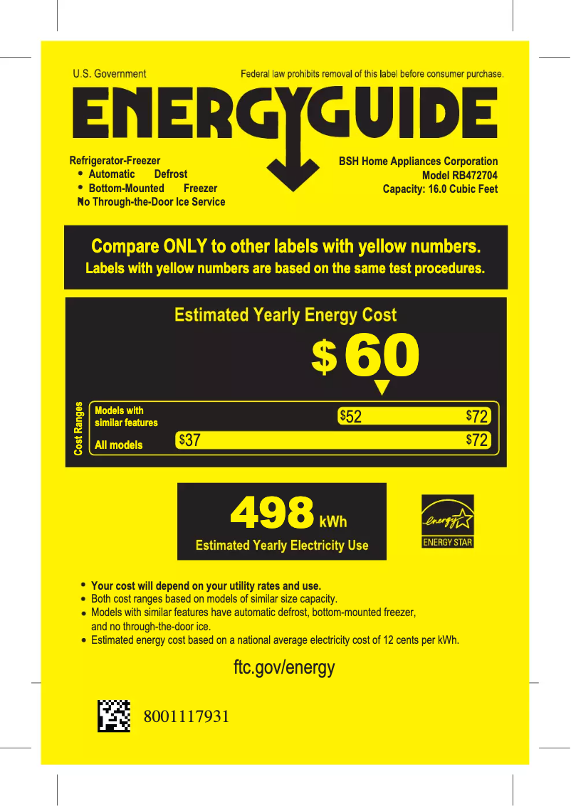 Page 1 de la notice Label énergétique Gaggenau RB472704