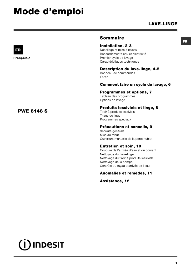 Image de la première page du manuel de l'appareil PWE 8148 S (FR)