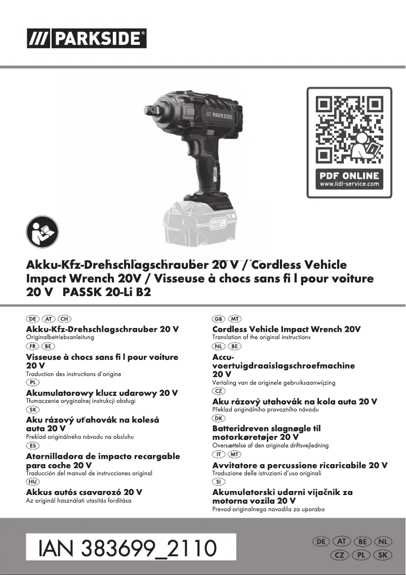 Page 1 de la notice Manuel utilisateur Parkside PASSK 20-Li A1