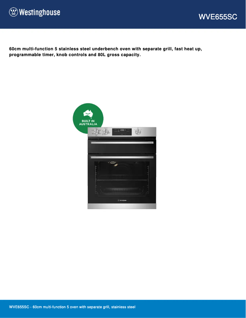 Page n°1 - Fiche technique Westinghouse WVE655SC
