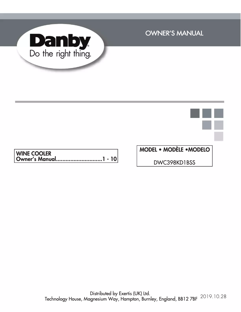 Page 1 de la notice Manuel utilisateur Danby DWC398KD1BSS