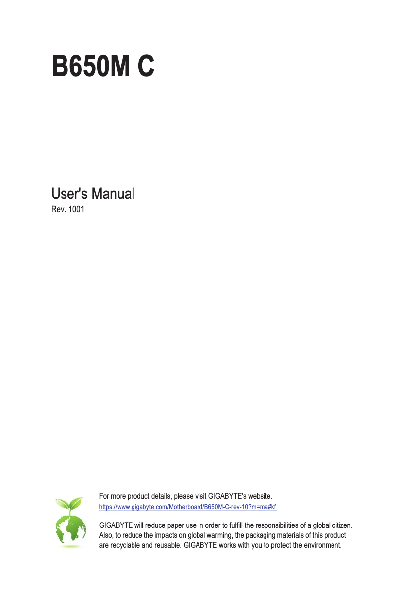 Page 1 de la notice Manuel utilisateur Gigabyte B650M C
