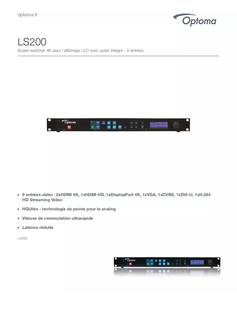 Page 1 de la notice Fiche technique Optoma LS200