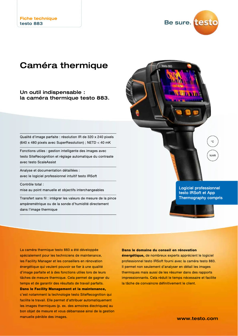 Page 1 de la notice Fiche technique Testo 883