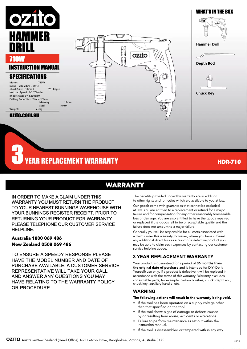 Page 1 de la notice Mode d'emploi Ozito HDR-710