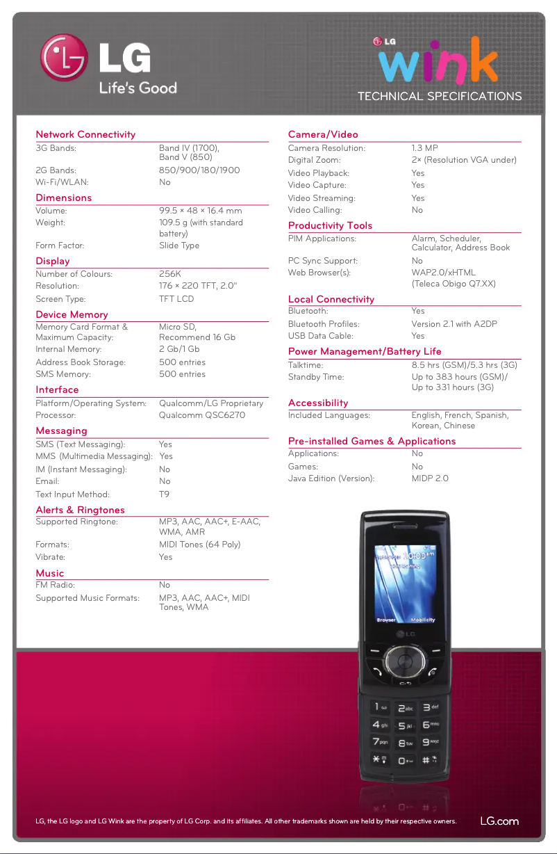 Page n°1 - Fiche technique LG GU297