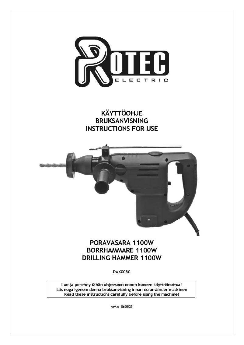 Page n°1 - Manuel utilisateur Rotec Electric DAX0080