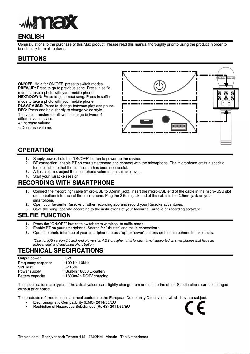 Page 1 de la notice Manuel utilisateur MAX KM01G