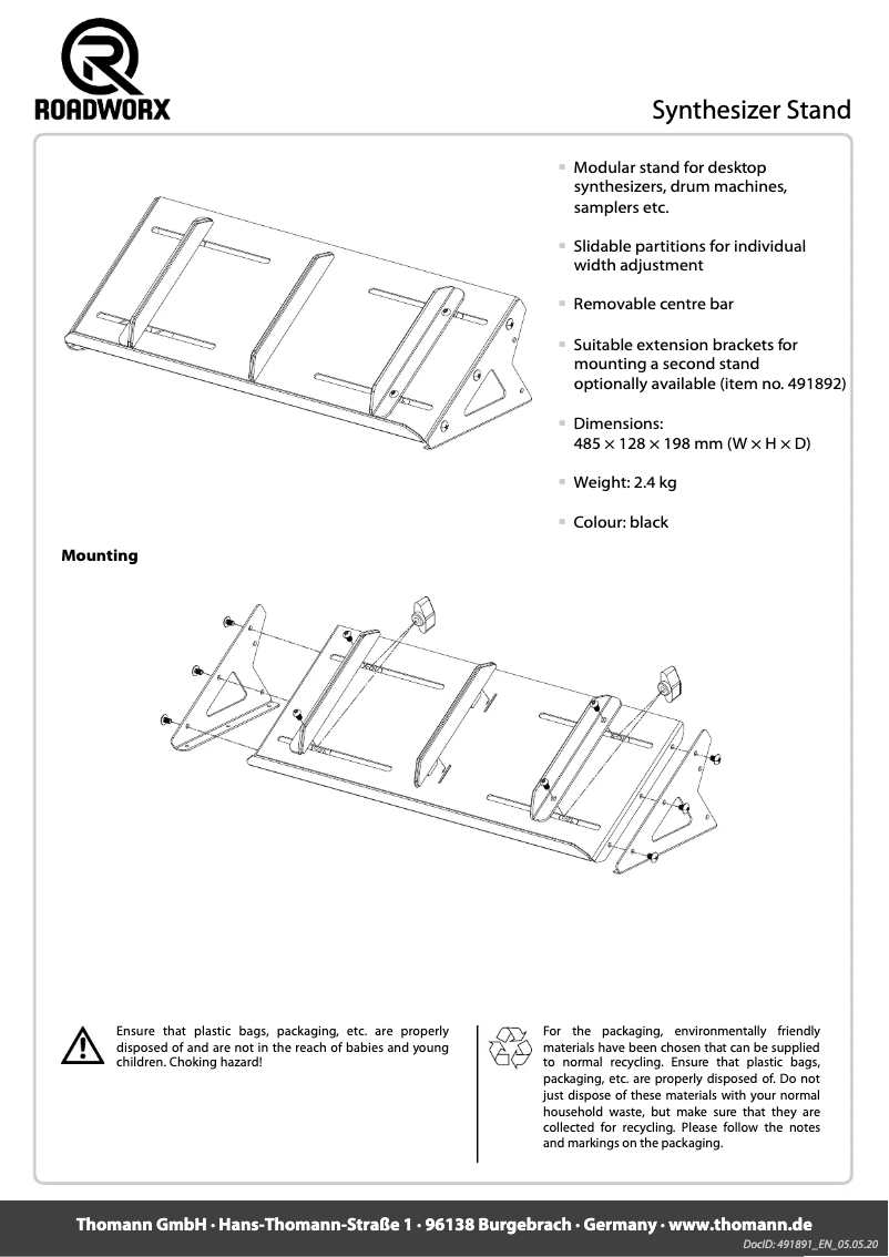 Page n°1 - Manuel utilisateur Roadworx Synthesizer Stand