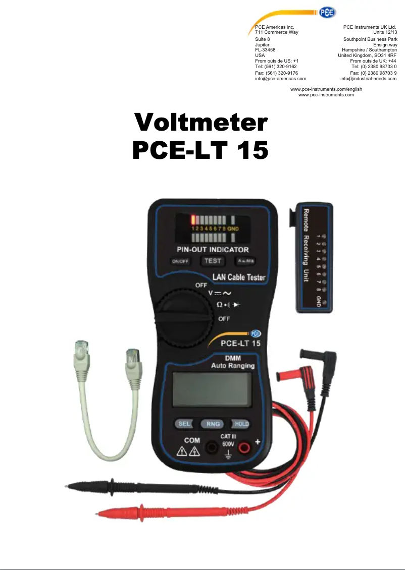 Image de la première page du manuel de l'appareil PCE-LT 15