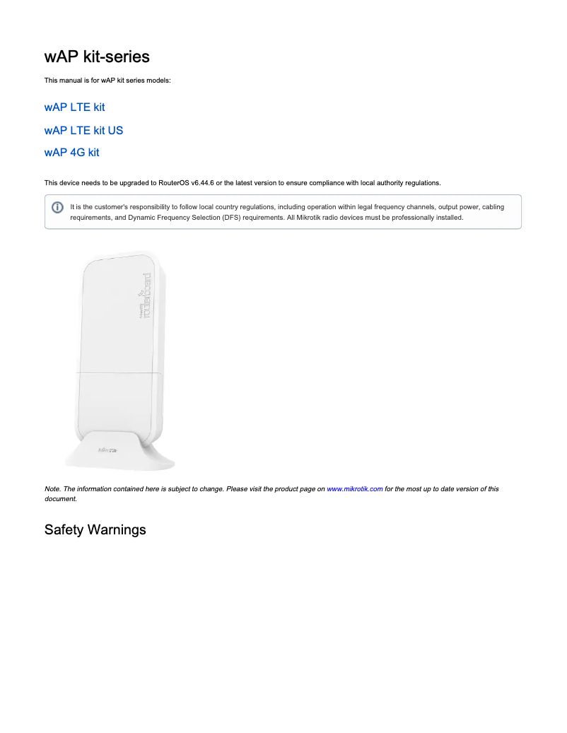 Image de la première page du manuel de l'appareil wAP LTE kit