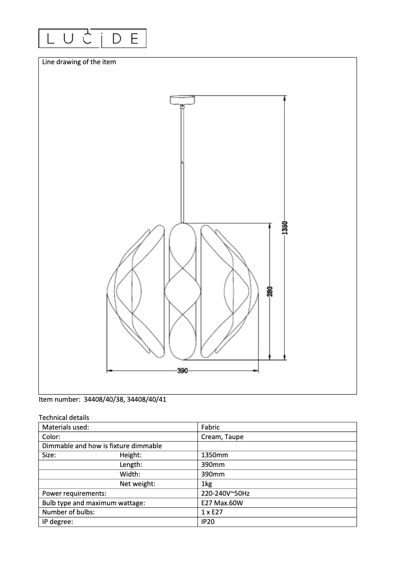 Page n°1 - Manuel utilisateur Lucide Tanti 34408/40/41