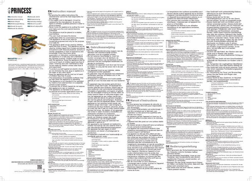Page 1 de la notice Manuel utilisateur Princess Raclette Pure 4 162950