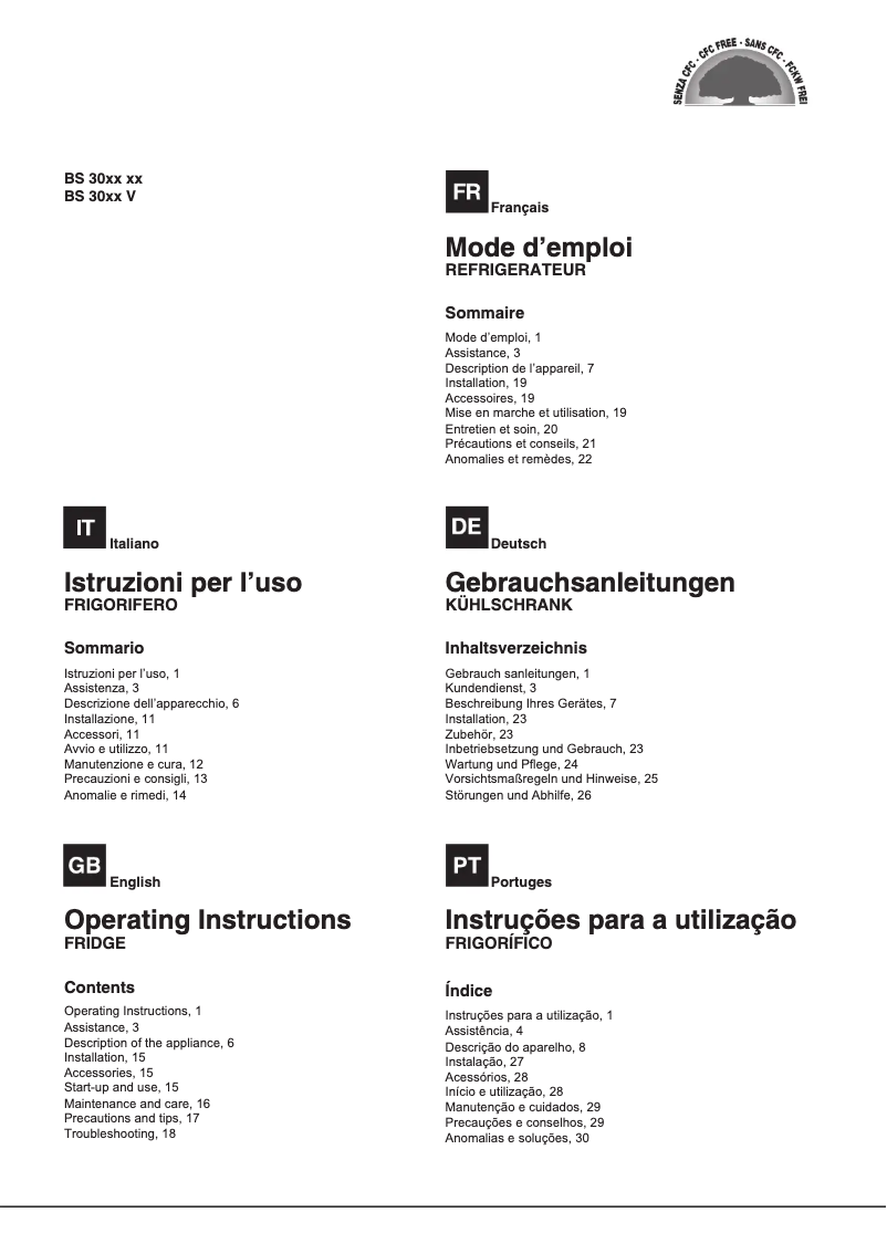 Page 1 de la notice Manuel utilisateur Hotpoint Ariston BS 3022 V