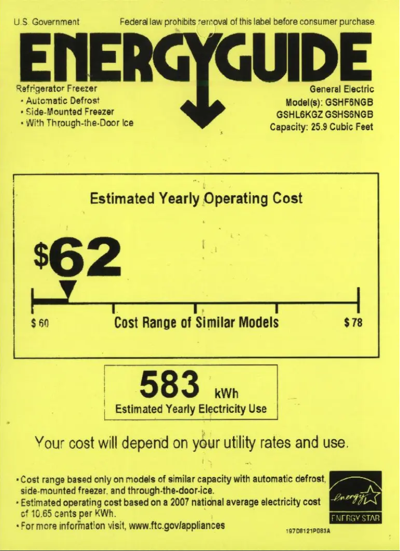Página 1 del manual Etiqueta energética GE GSHF6NGBBB