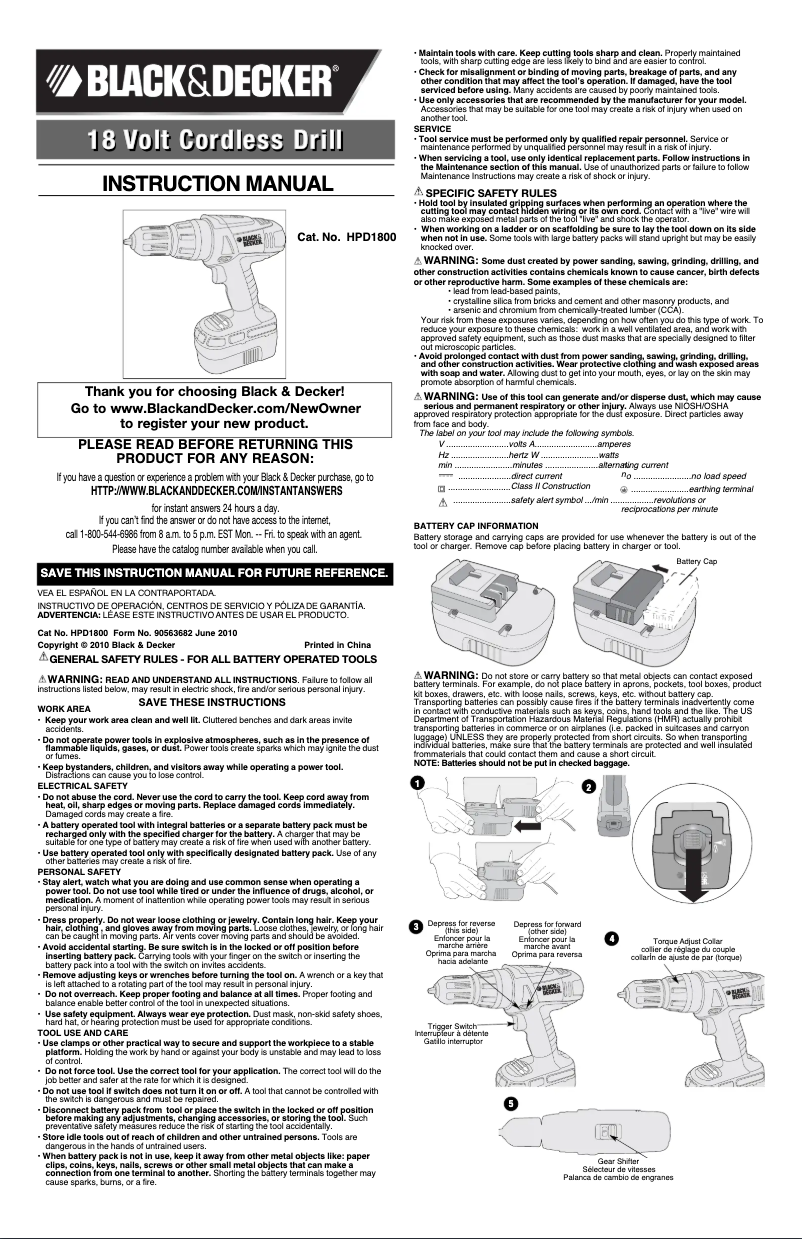 Page 1 de la notice Manuel utilisateur Black & Decker HPD1800