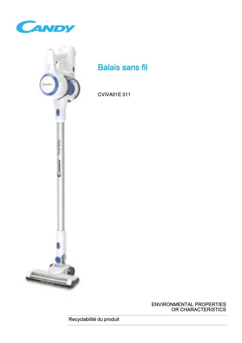 Page 1 de la notice Fiche technique Candy CVIVA01E 011
