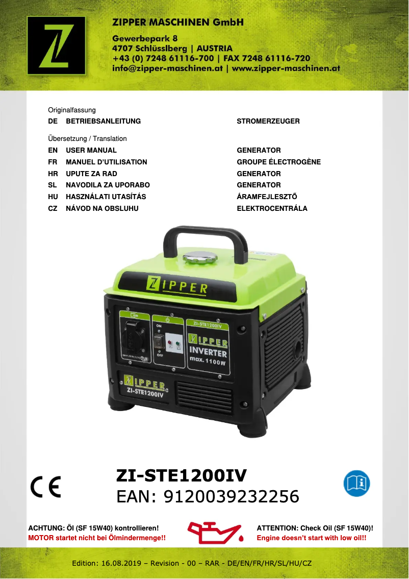 Page n°1 - Manuel utilisateur Zipper ZI-STE1200IV