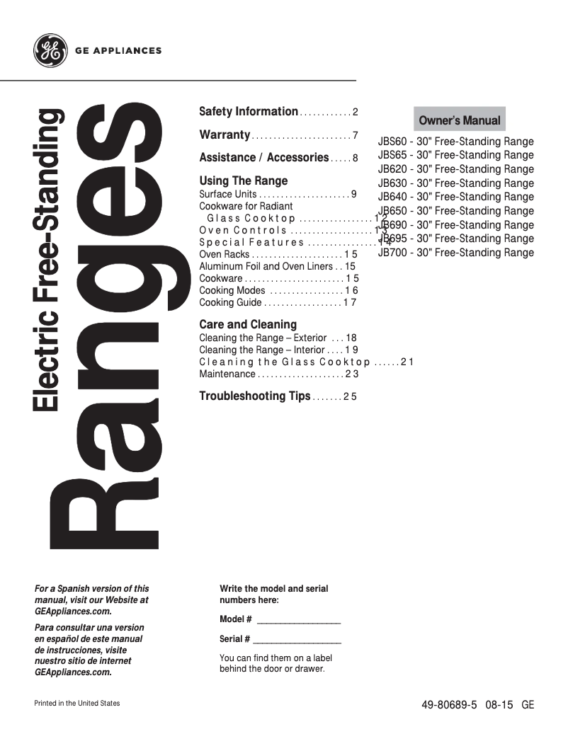 Page n°1 - Manuel d'utilisation et d'entretien GE JB690DFWW